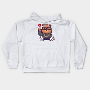 Cute Cool Bear Waving Hand And Wearing Hoodie Cartoon Kids Hoodie